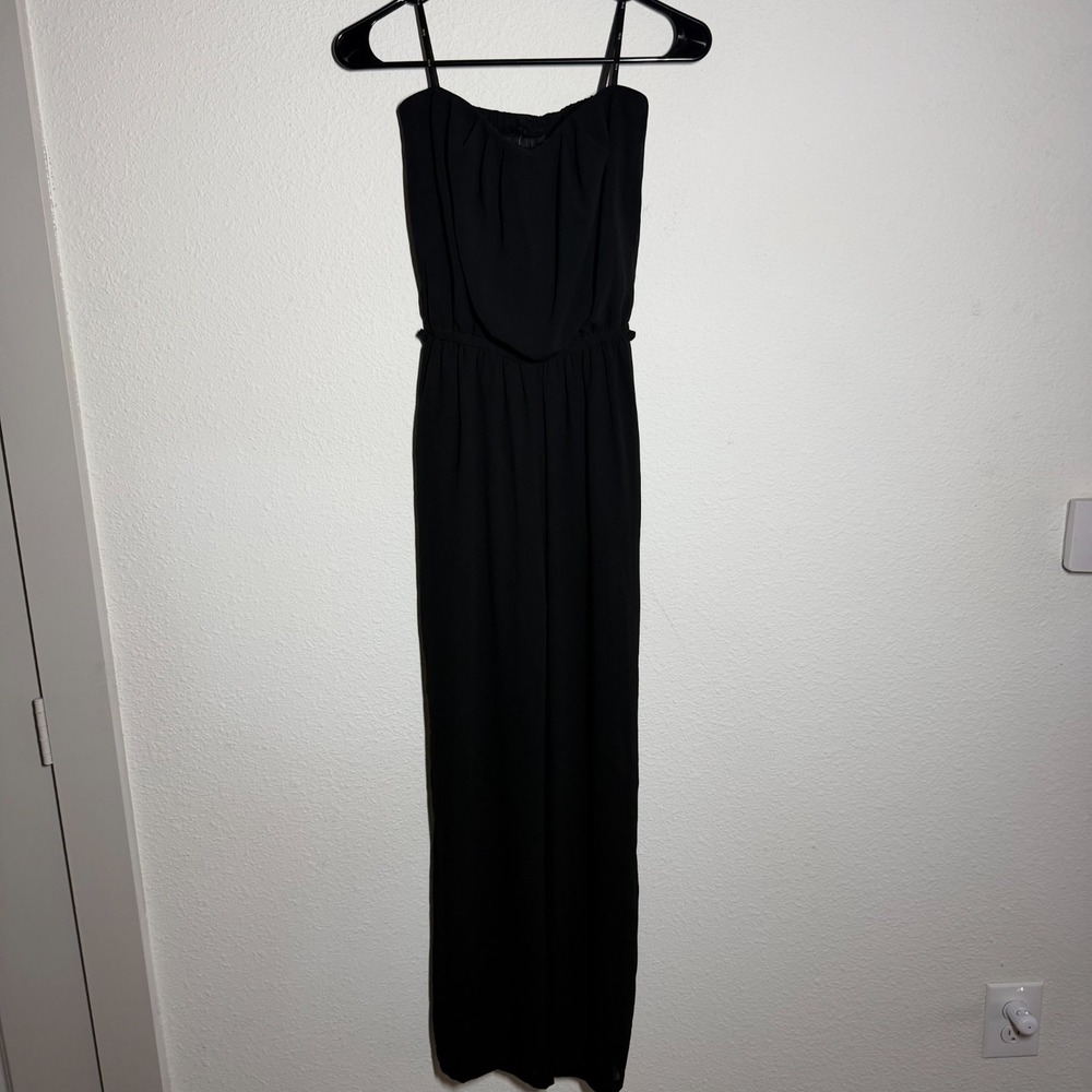 One Piece‎ Jumpsuit Womens Black Draped Elastic Waist Wide Leg Spaghetti Strap